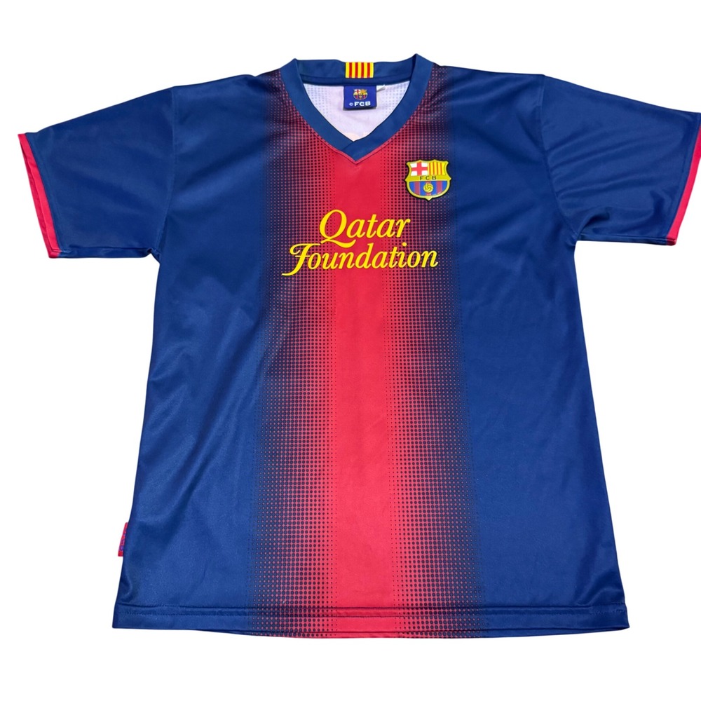 Kids FC Barcelona Messi 10 Soccer Jersey‎ Blue Red Qatar Foundation Size L